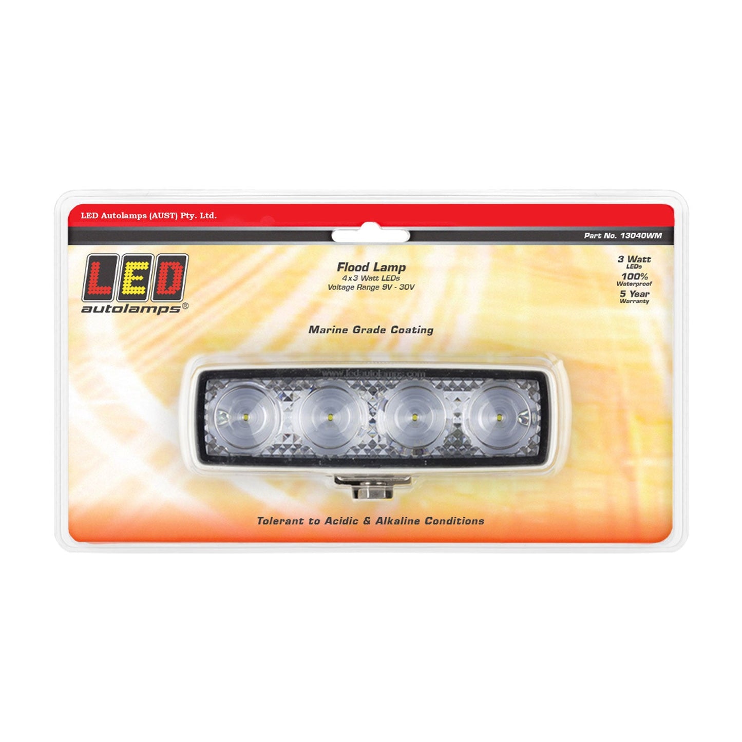 LED Autolamps 13040WM 12 Watt Compact Flood Lamp, White Alloy Base