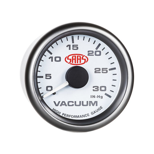SAAS 52mm White Muscle Series Vacuum Gauge (0-30inHg) - SG-VAC52W