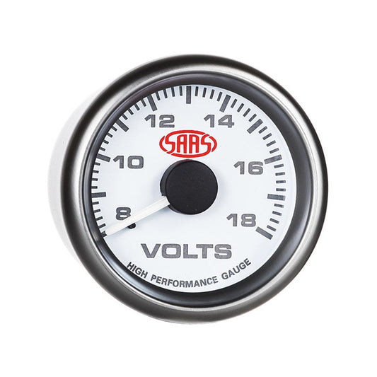 SAAS Muscle Series Volt Gauge (8-18V), 52mm Diameter - White - SG-VLT52W