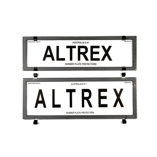 Altrex QLD, ACT, VIC, TAS, SA, WA & NT Slimline Combination Silver Carbon Fibre Number Plate Protectors - without Lines - 6SESQ