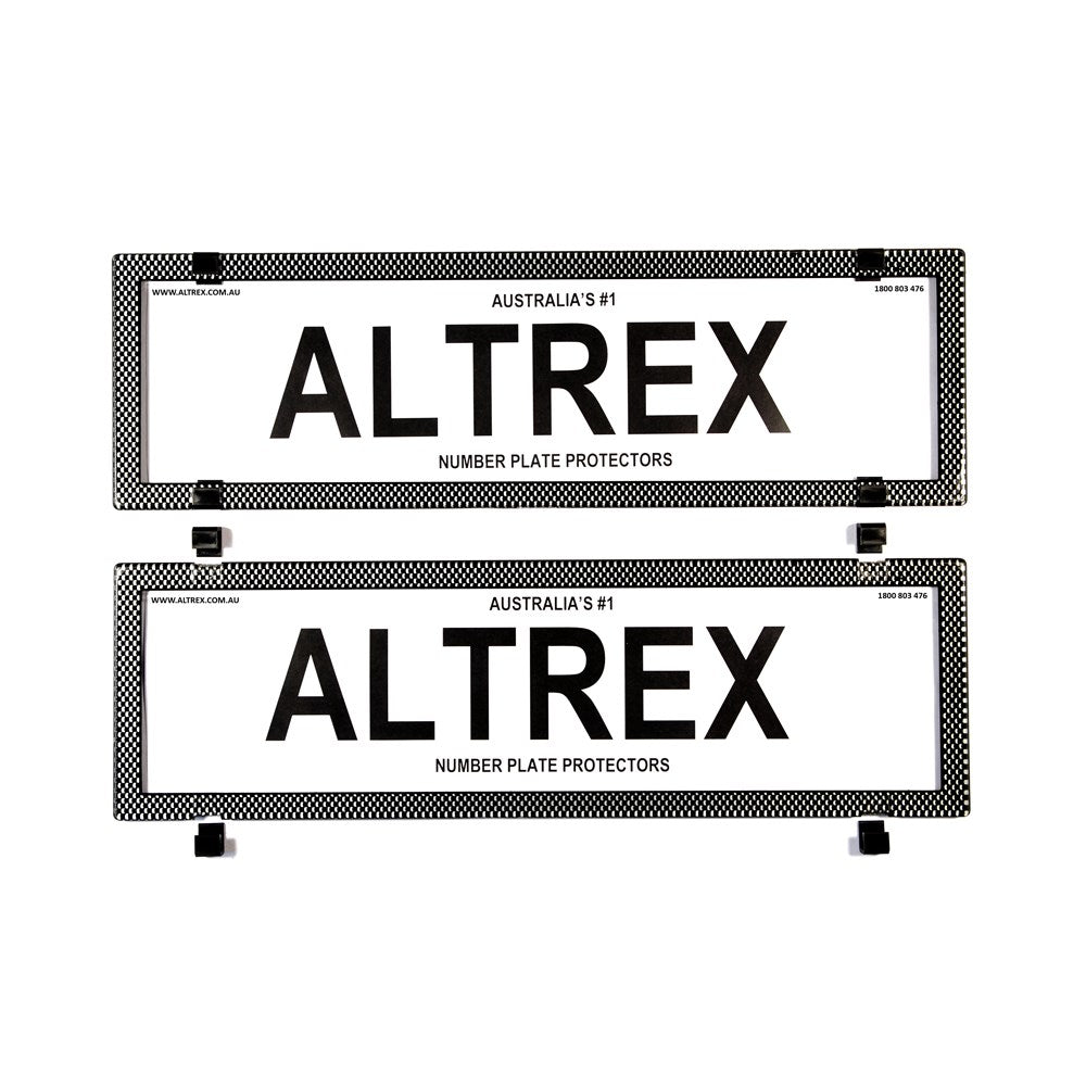 Altrex QLD, VIC, TAS, SA, WA & NT Dual Slimline Silver Carbon Fibre Number Plate Protectors - without Lines - 6SESV