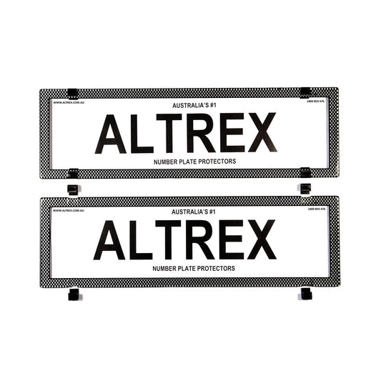 Altrex QLD, VIC, TAS, SA, WA & NT Dual Slimline Silver Carbon Fibre Number Plate Protectors - without Lines - 6SESV
