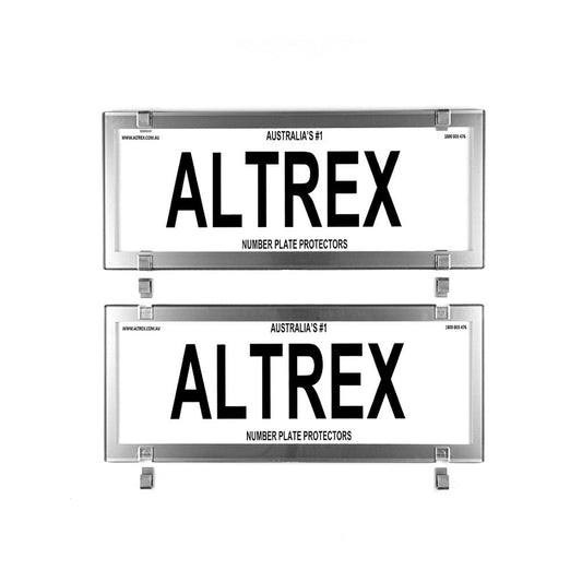 Altrex QLD, VIC, TAS, SA, WA & NT Dual Slimline Chrome Style Number Plate Protectors - without Lines - 6VCC