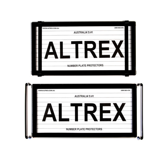 Altrex NSW, VIC, TAS, QLD, US / International Black Number Plate Protectors - with Lines - 9BL