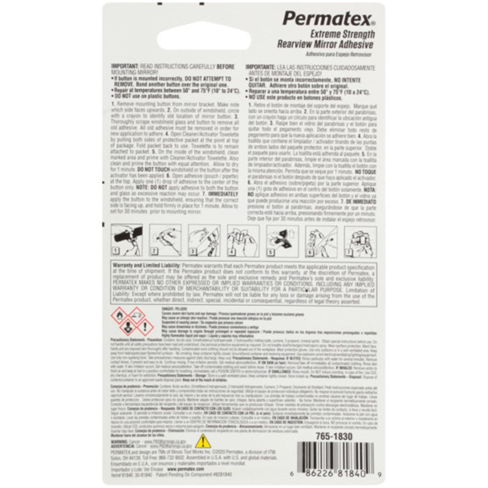 Permatex Extreme Strength Rearview Mirror Adhesive 2 Part Kit - 81840 - PX81840