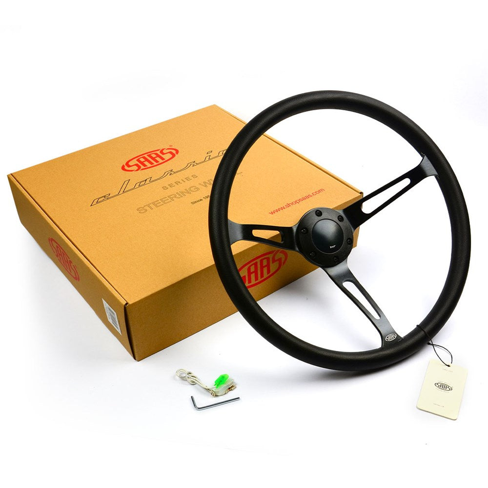 SAAS 15" Classic Deep Dish Poly Steering Wheel with Black Alloy Slotted Spokes - SW25910