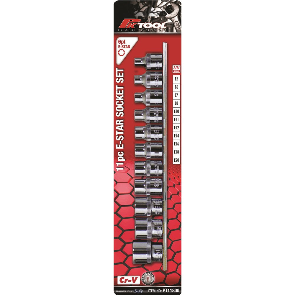 PKTool Cr-V E-star Socket Set - 11 Piece 3/8” Drive - PT11800