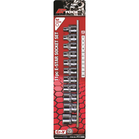 PKTool Cr-V E-star Socket Set - 11 Piece 3/8” Drive - PT11800