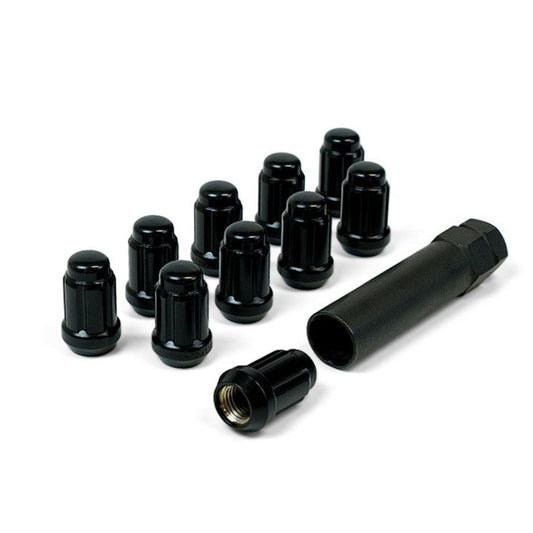 SAAS Set of 10 Small Diameter 6 Spline Wheel Nuts with Key - 35mm Length, Black, M12x1.50 Thread, Taper Seat Type - 6330610BC