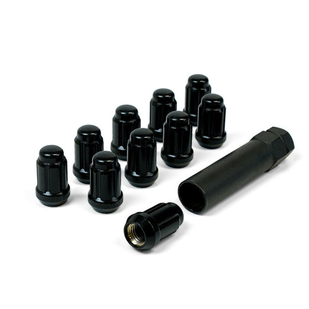 SAAS Set of 10 Small Diameter 6 Spline Wheel Nuts with Key - 35mm Length, Black, M12x1.50 Thread, Taper Seat Type - 6330610BC