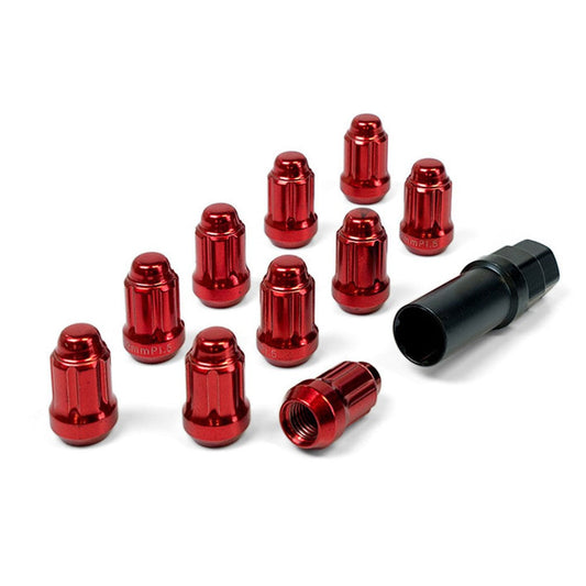 SAAS Set of 10 Small Diameter 6 Spline Wheel Nuts with Key - 35mm Length, Red, M12x1.50 Thread, Taper Seat Type - 6330610R