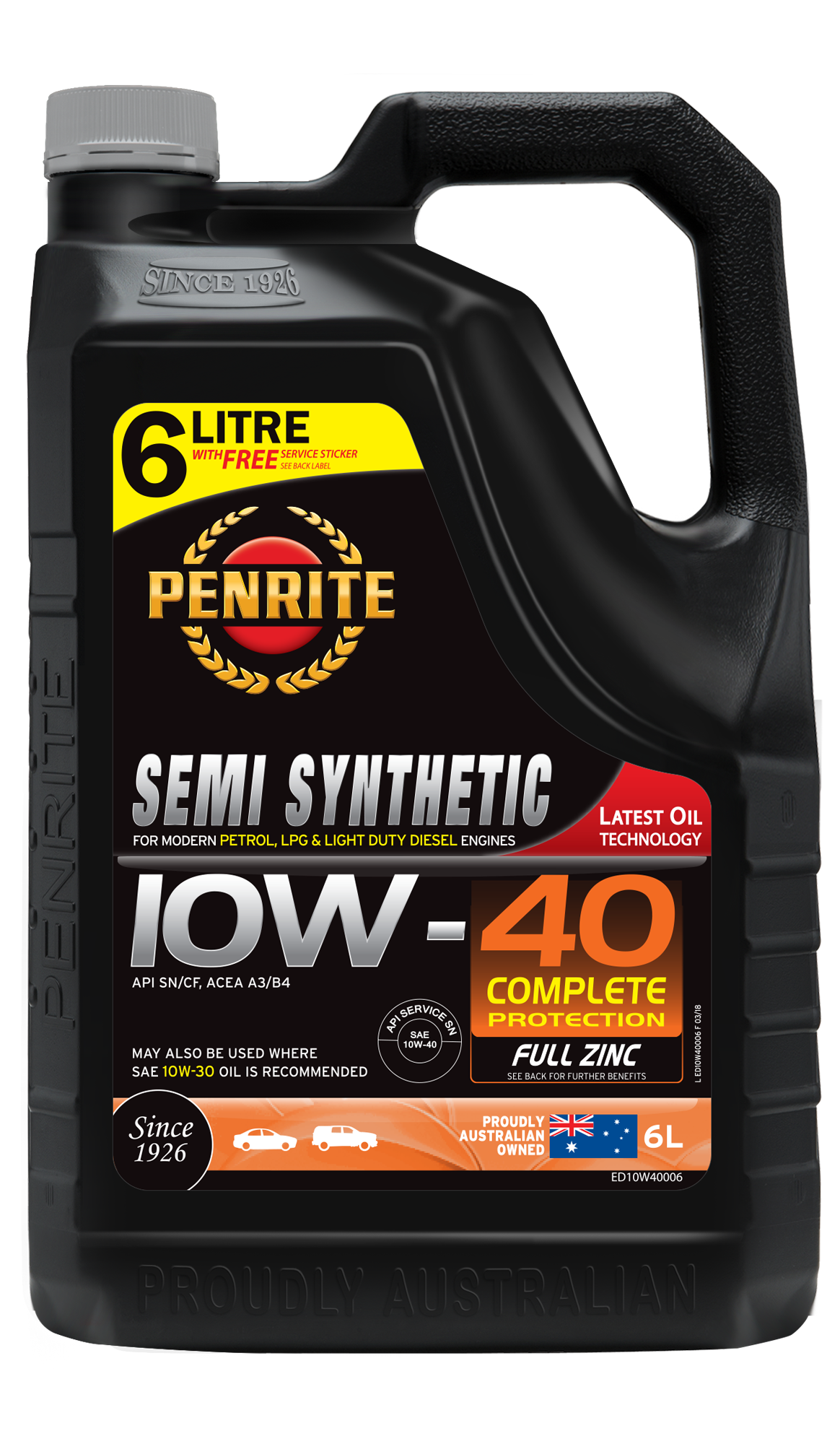 Penrite Semi Synthetic Engine Oil 10W-40 6L - ED10W40006 (Pickup Only)