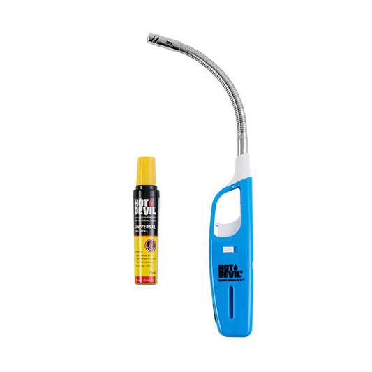 Hot Devil Gas Lighter with Long Flexible Burner Tube and 18mL Gas Refill (Assorted Colours) - HDFL (Pickup Only)