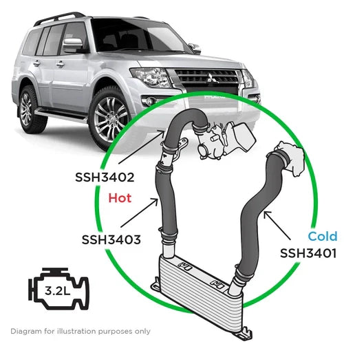 SAAS Mitsubishi Pajero 3.2 NS NT NX NW 2006 - 2020 Intercooler Pipe Kit Silicone - SSH3401-KIT (Bulky Item - Freight Applies)