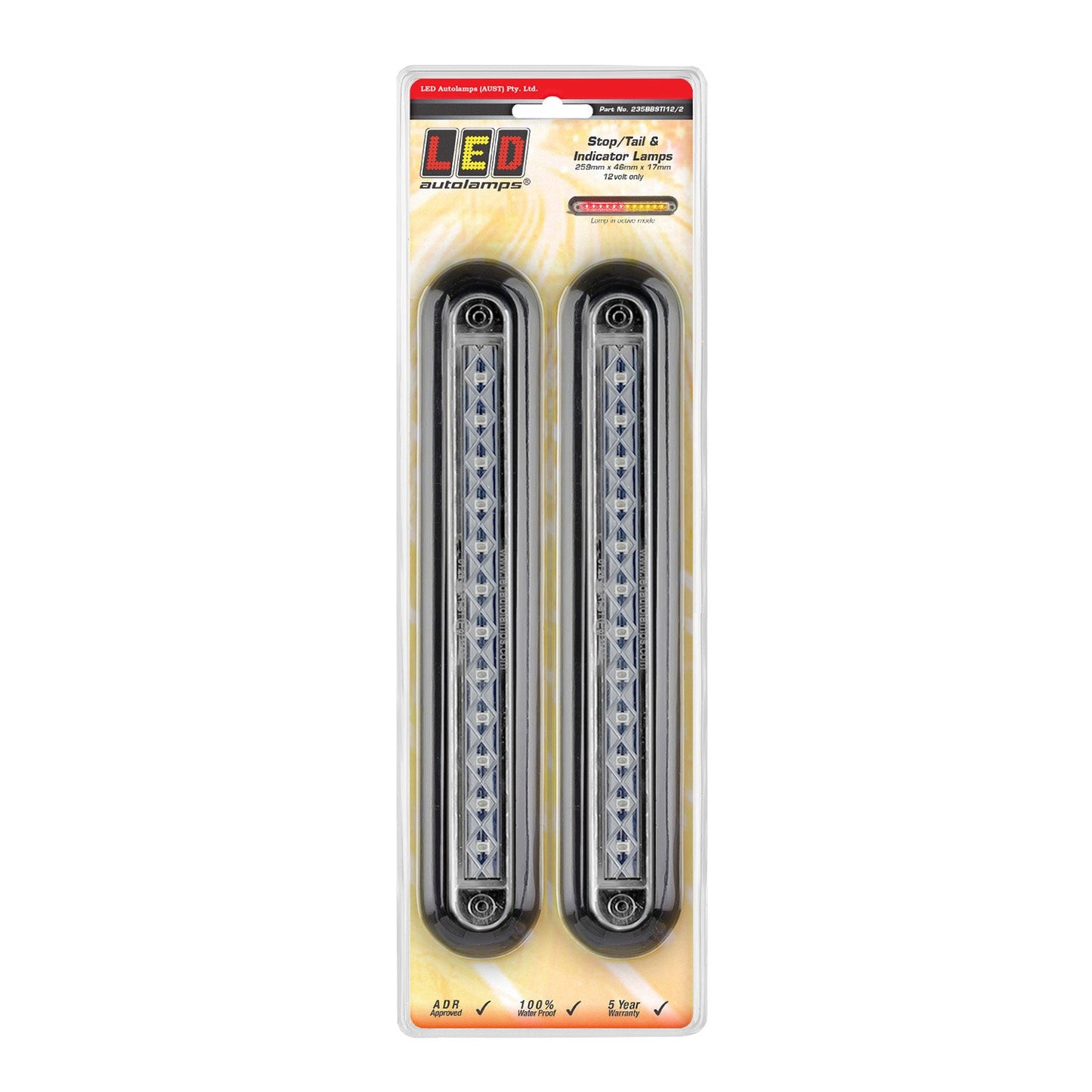 LED Autolamps 235BBSTI12/2 LED Rear Combination Surface Mount Strip Lamp - Stop/Tail/Indicator