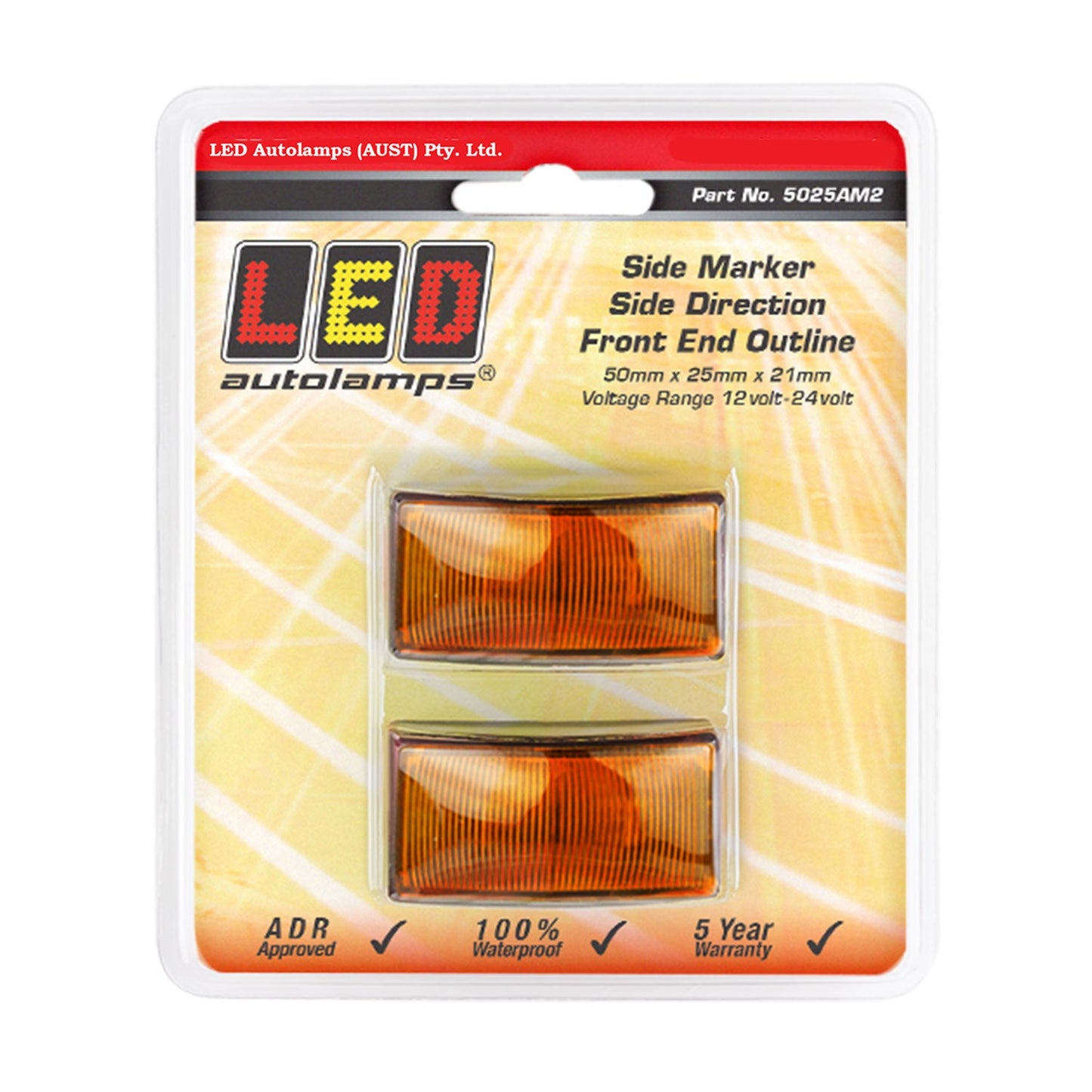 LED Autolamps 5025AM2 LED Amber Side Marker/Side Direction/Front End Outline Lamp with 3M Double Sided Tape Mount