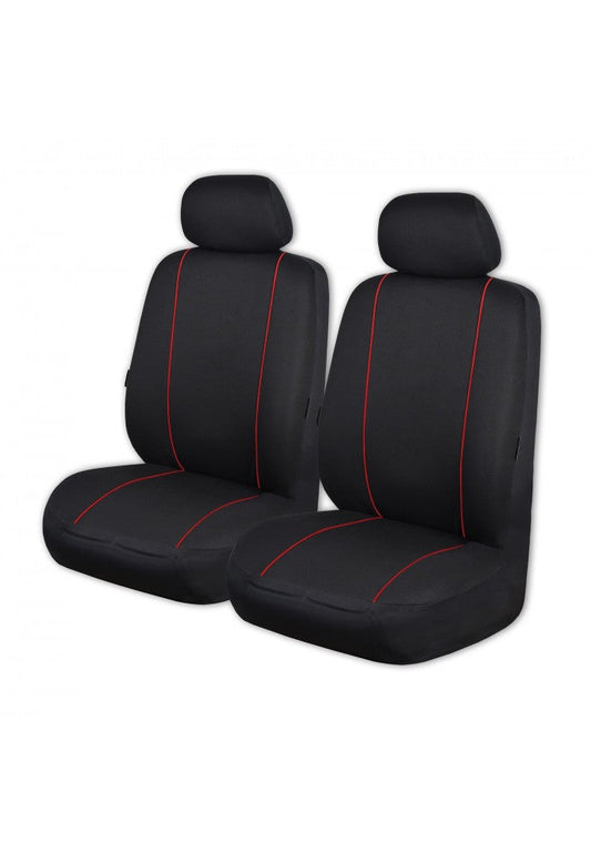 MyCar Pinnacle Universal Front Seat Covers Size 30/35 - Black with Red Piping - PINA3505