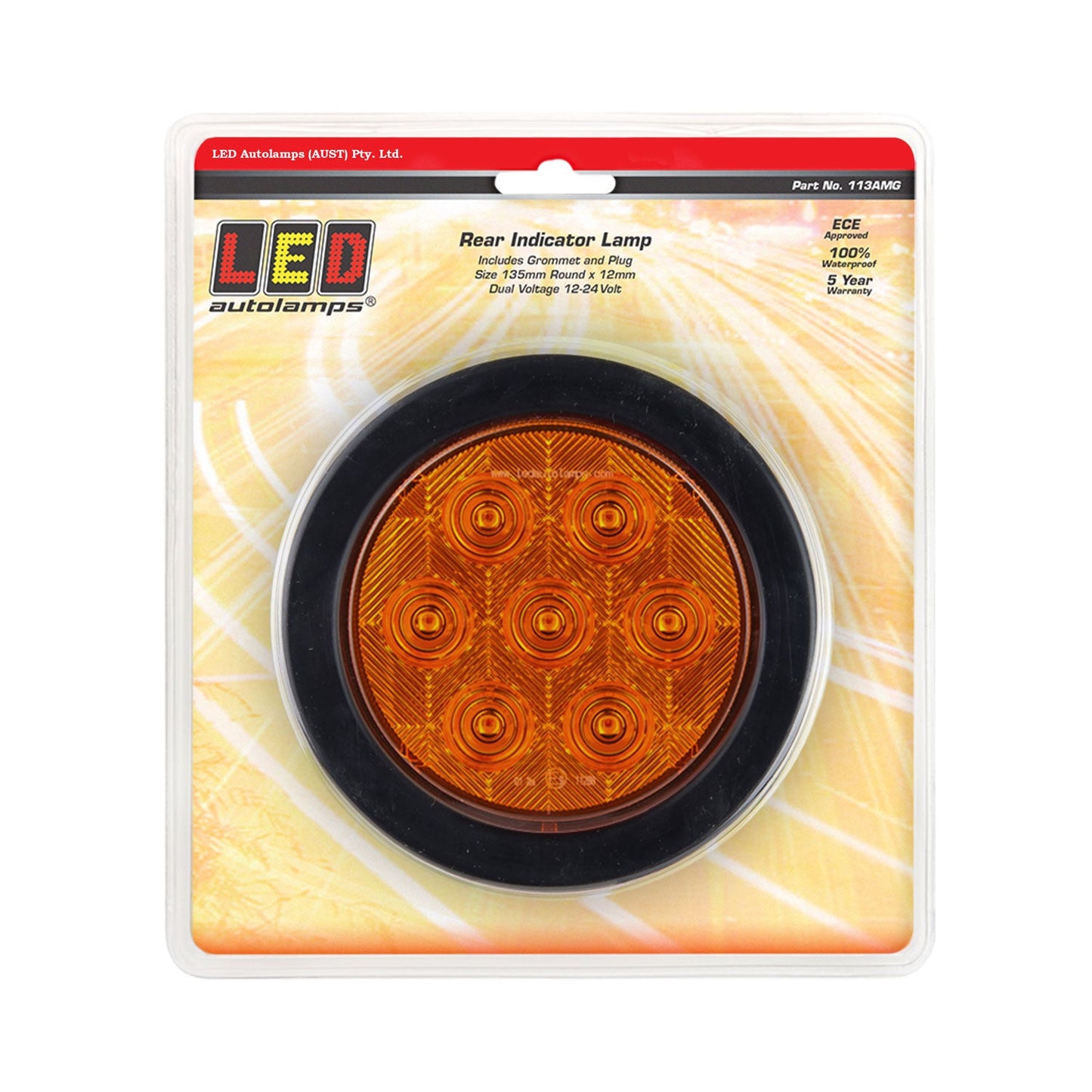LED Autolamps 113AMG Round Indicator Lamp with Grommet & 3 Pin Plug