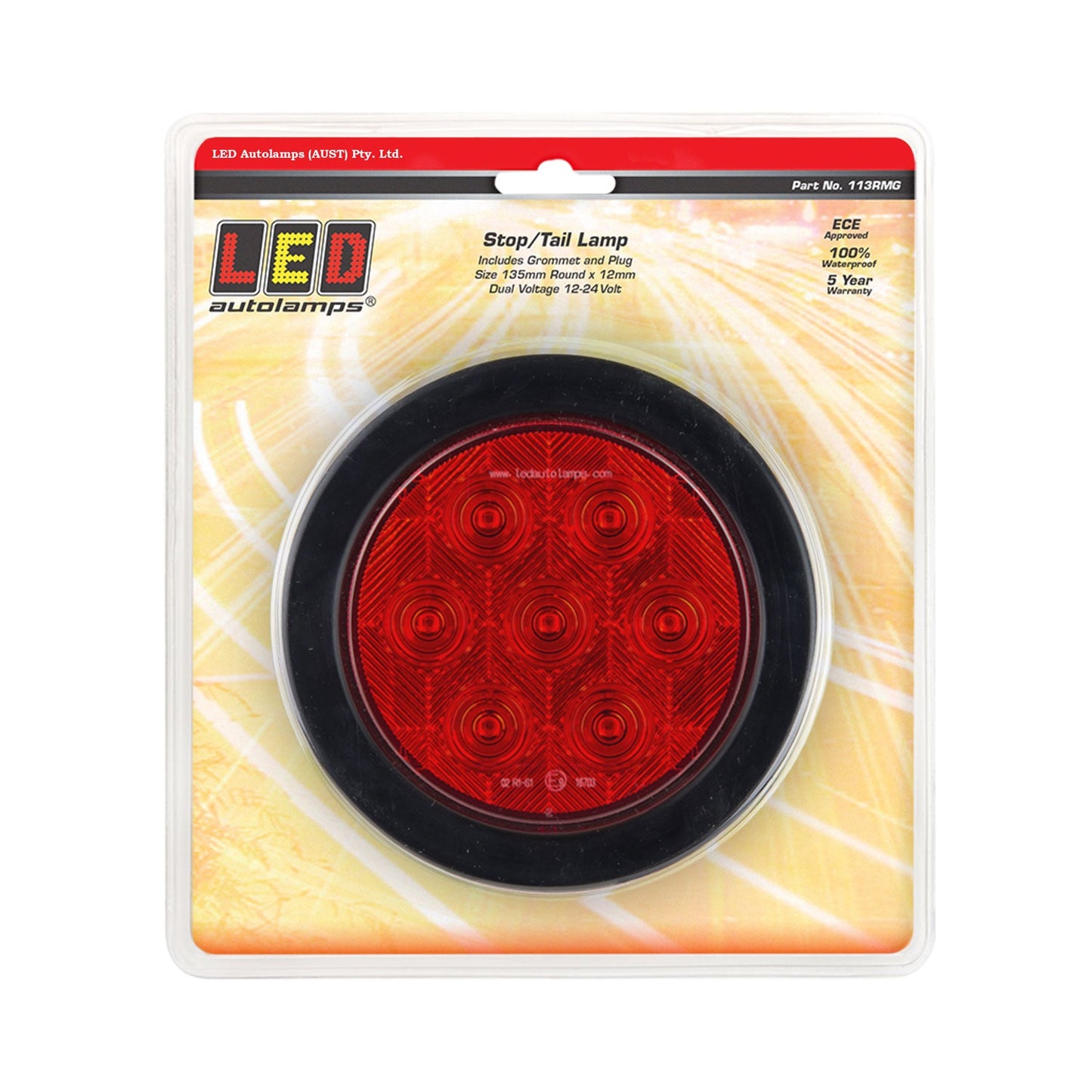 LED Autolamps 113RMG Round Stop/Tail Lamp with Grommet & 3 Pin Plug