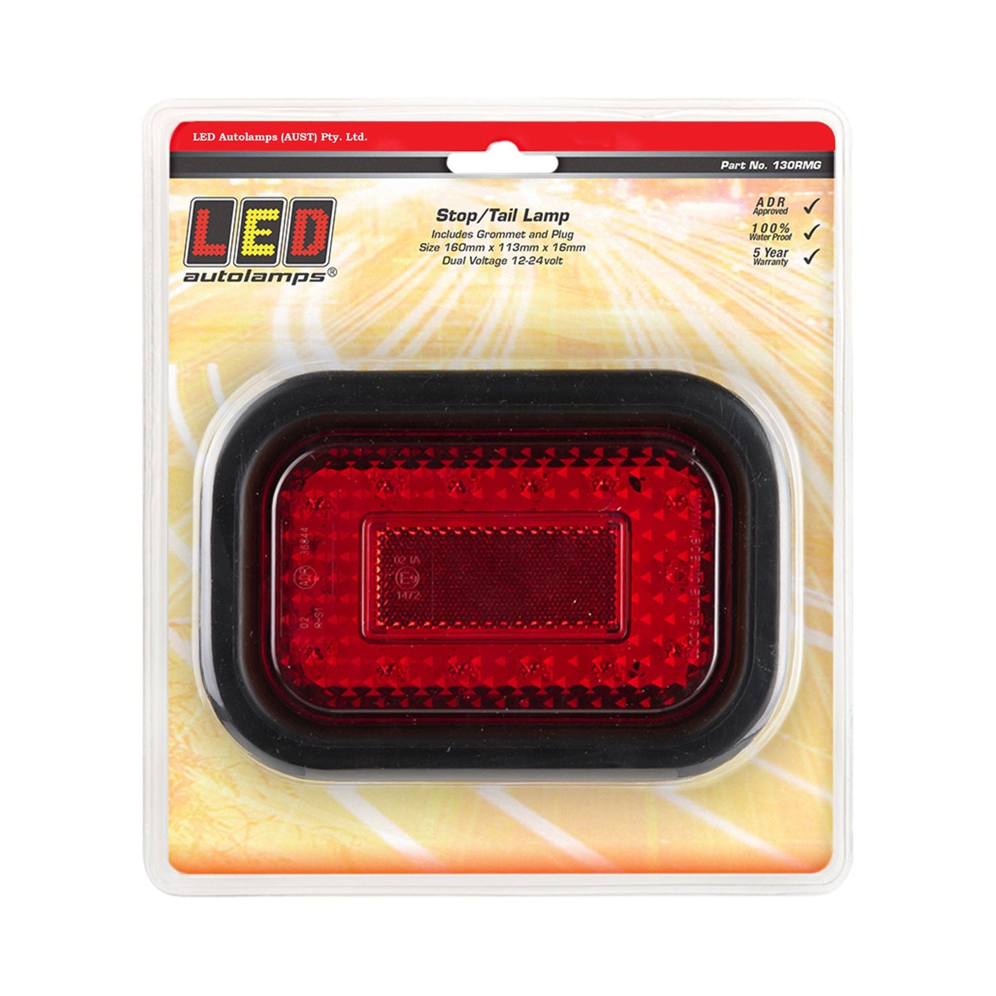 LED Autolamps 130RMG Rectangle Stop/Tail/Reflector Lamp with Grommet & 3 Pin Plug