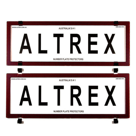 Altrex Standard Size Red Carbon Fibre Number Plate Protectors - without Lines - 6SER