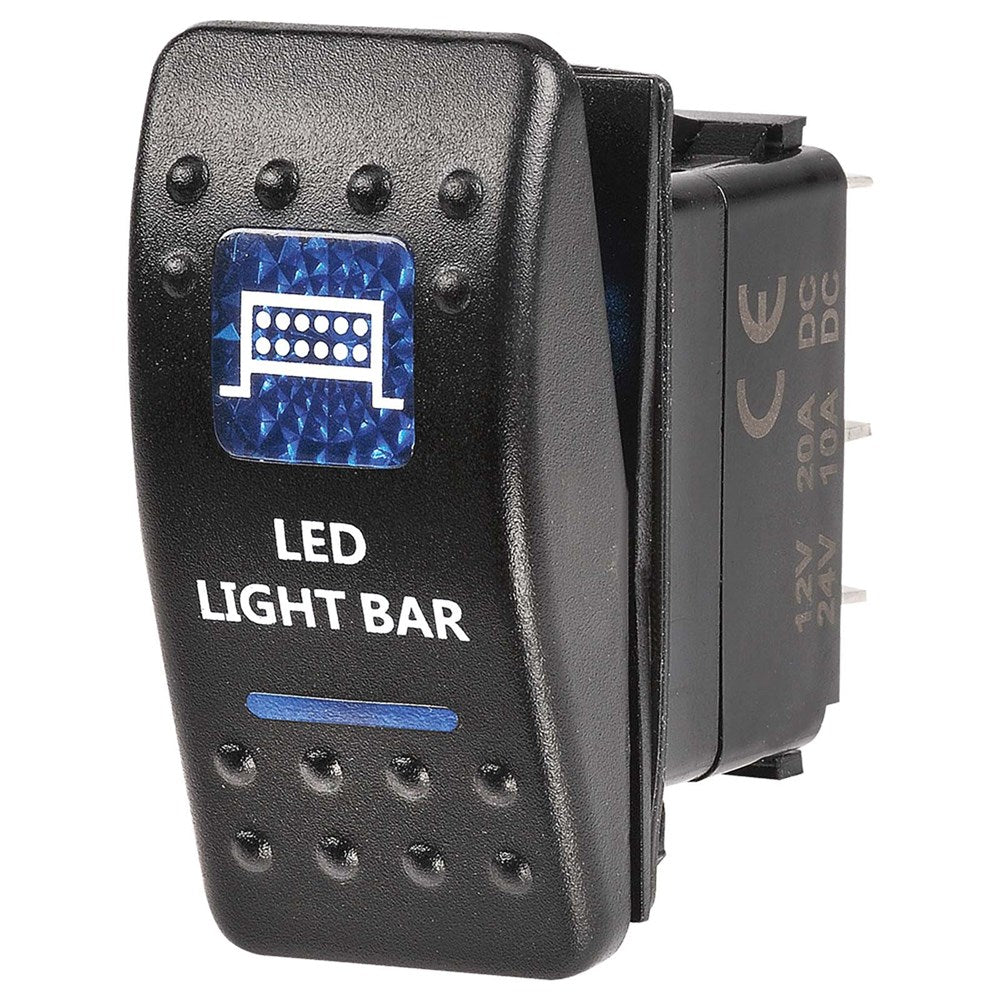 Narva 63145BL 12 Volt Illuminated Off/On Sealed Rocker Switch With ‚ÄúLed Light Bar‚Äù Symbol (Blue)