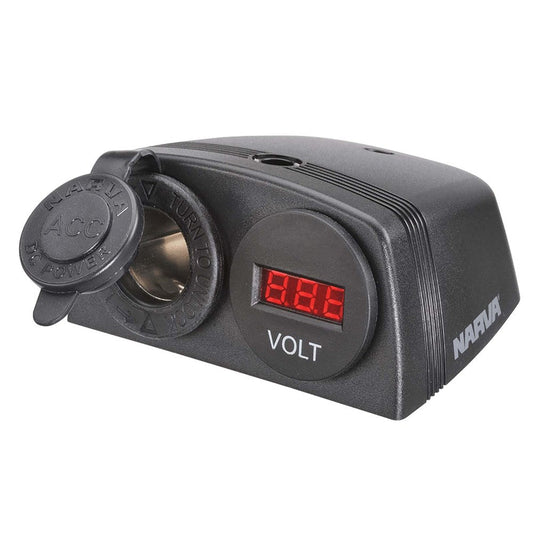 Narva 81169BL Heavy-Duty Surface Mount Accessory Socket And 12/24V Dc LED Volt Meter