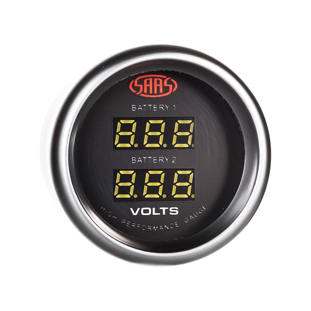 SAAS 52mm Black Muscle Series Dual Battery Digital Voltmeter Gauge (8-18V) - SG-DDVLT52B
