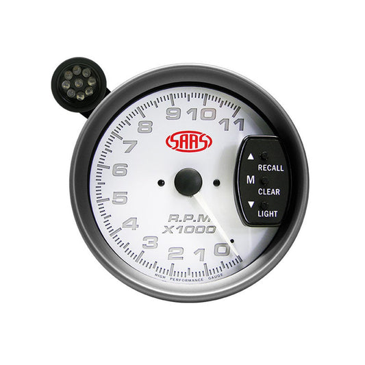 SAAS Muscle Series 5" Tachometer (10K RPM) with Shiftlite - White - SG-TAC5W