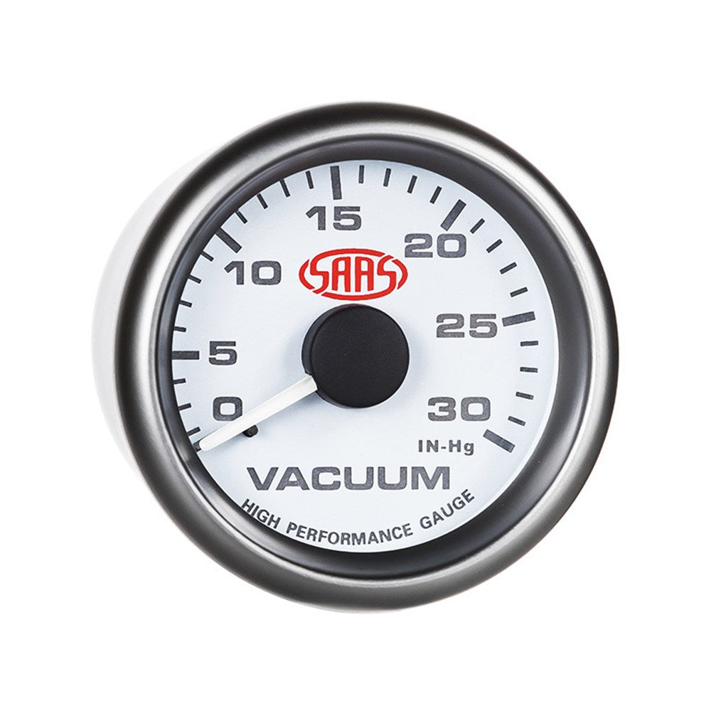 SAAS 52mm White Muscle Series Vacuum Gauge (0-30inHg) - SG-VAC52W
