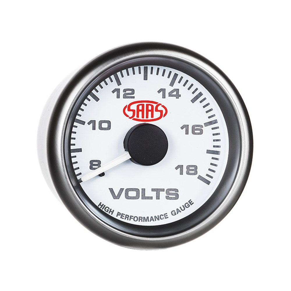 SAAS Muscle Series Volt Gauge (8-18V), 52mm Diameter - White - SG-VLT52W