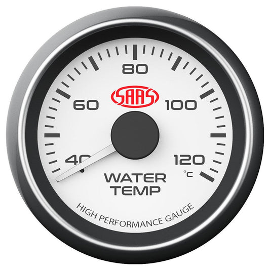 SAAS 52mm White Muscle Series Water Temperature Gauge (40-120C) - SG-WT52W