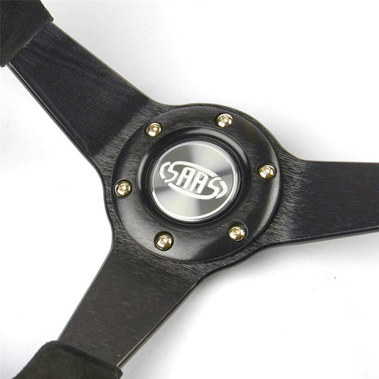 SAAS 14" Drifter ADR Compliant Suede Covered Steering Wheel with Black Brushed Aluminium Spokes and Yellow Centre Stripe - SW1016S
