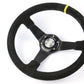 SAAS 14" Drifter ADR Compliant Suede Covered Steering Wheel with Black Brushed Aluminium Spokes and Yellow Centre Stripe - SW1016S