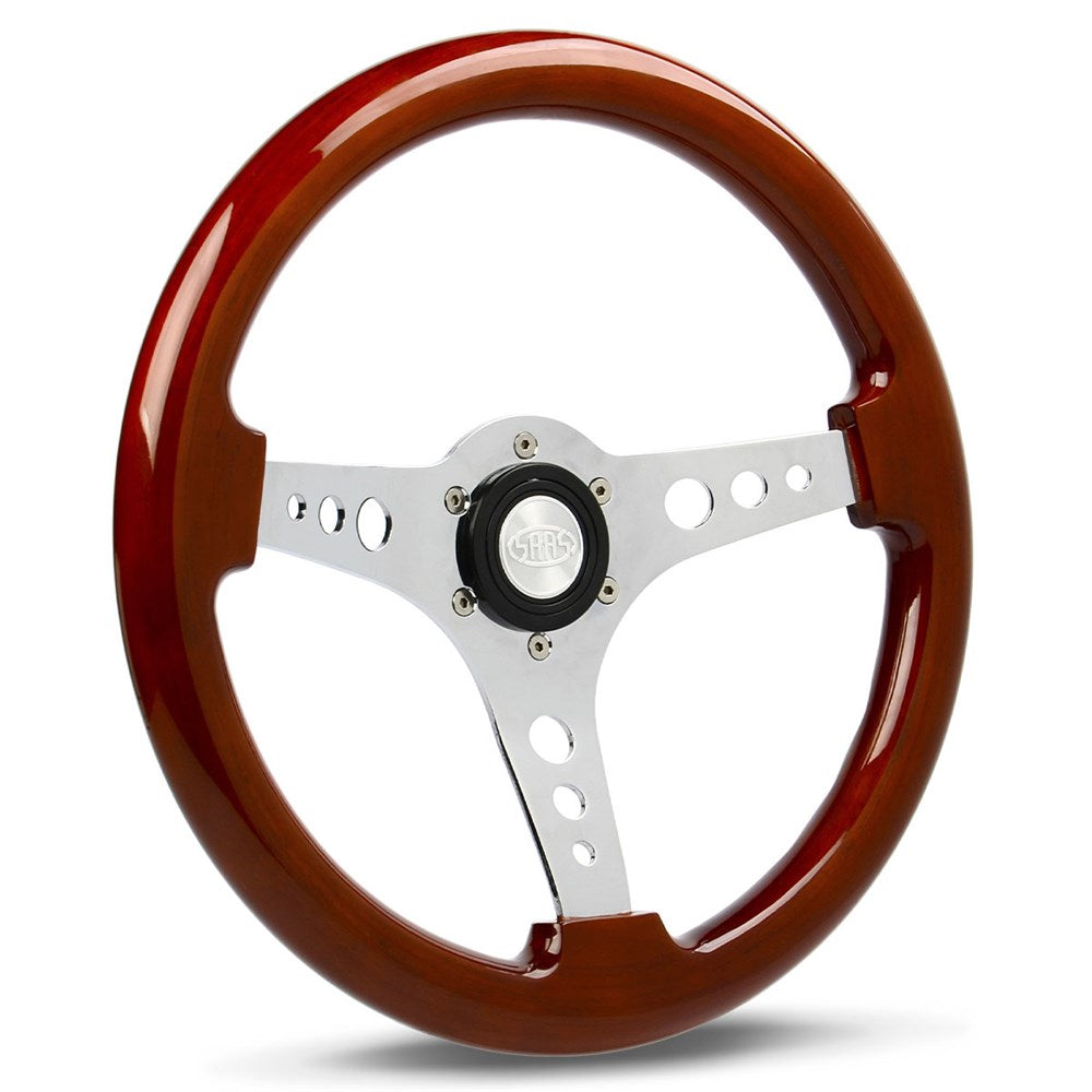 SAAS 14" ADR Compliant Logano Wood Steering Wheel with Three Chrome Spokes - SW506CW