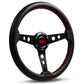 SAAS 14" ADR Compliant Retro Black Leather Covered Steering Wheel with Red Stitching and Three Brushed Black Spokes - SW616OS-L