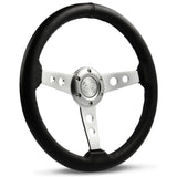 SAAS 14" ADR Compliant Black Leather Covered Steering Wheel with Three Satin Finish Alloy Spokes - SW616OSP-R