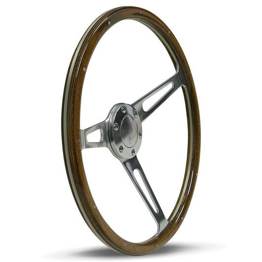 SAAS 15" ADR Compliant Laminated Riveted Wood Steering Wheel with Three Polished Alloy Spokes - SW704PSW