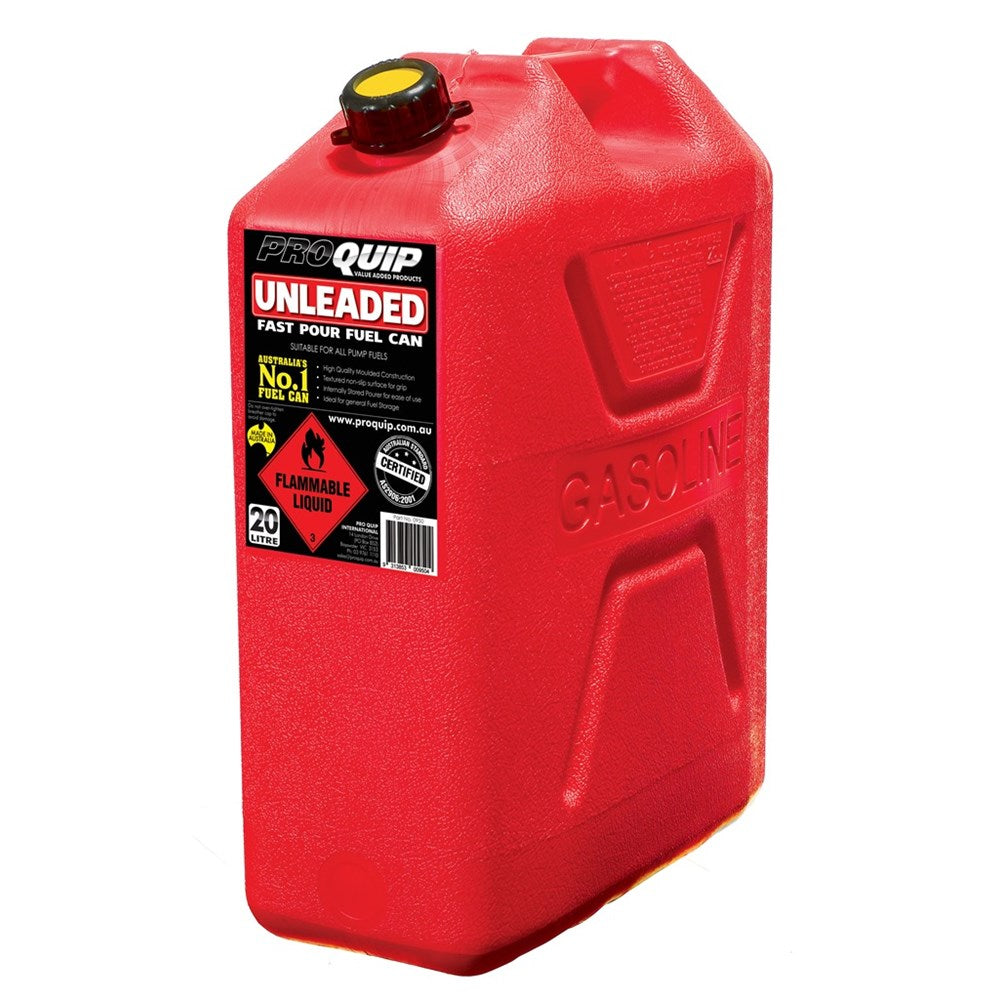 Pro Quip 20 Litre Fast Flow Plastic Fuel Jerry Can - Red Unleaded - 950 (Bulky Item - Freight Applies)