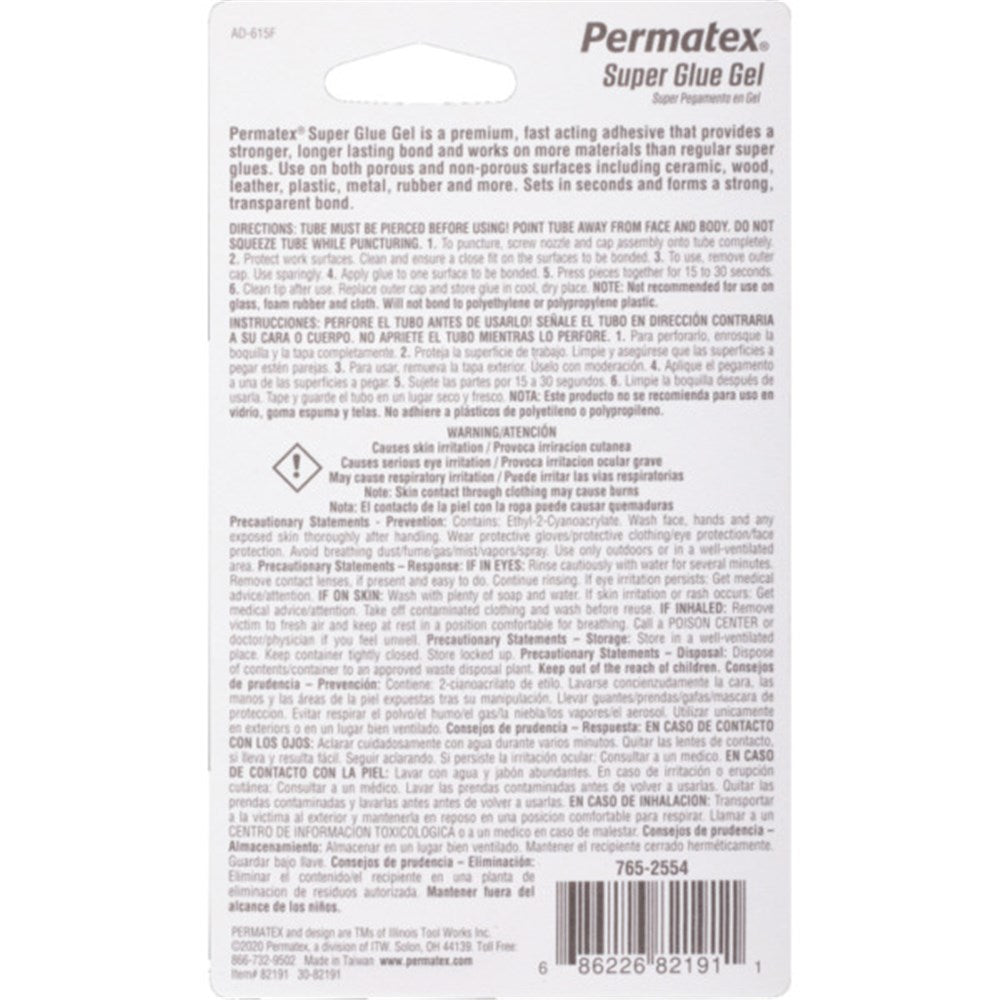 Permatex Super Glue Gel Tube Carded 2G - 82191 - PX82191