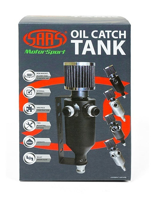 SAAS 500mL Capacity Baffled Oil Catch Can with Dual -12AN Ports - Black Aluminium Finish - ST2004