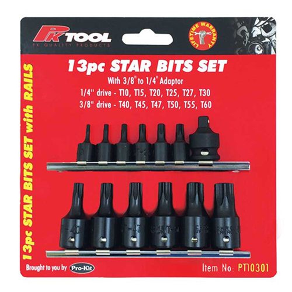 PKTool Star Bits Socket Set - 13 Piece 1/4‚Äù & 3/8‚Äù Drive - PT10301