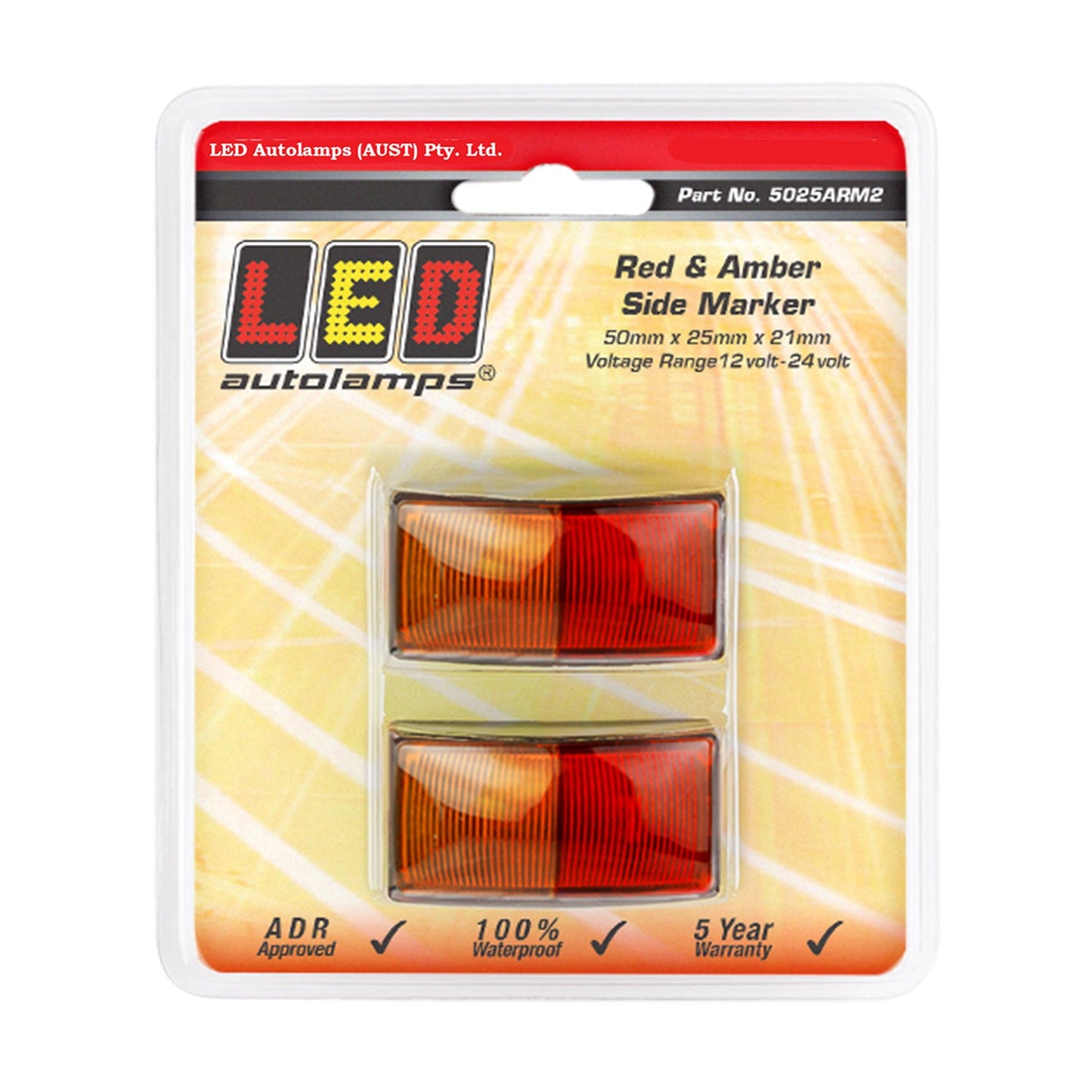 LED Autolamps 5025ARM2 Amber/Red Side Marker