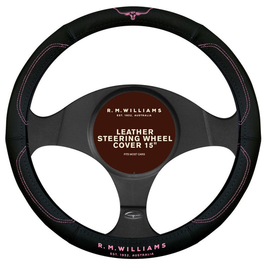 RM Williams Leather Steering Wheel Cover Black / Pink - SWRMWPNK - SWRMW-PNK