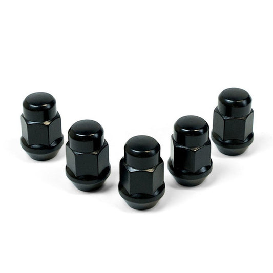 SAAS Set of 5 Wheel Nuts - 35mm Length, Black, M12x1.50 Thread, Acorn Bulge Type - 335365BC