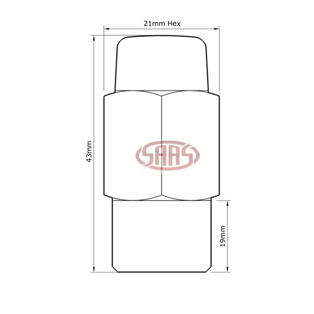 SAAS Set of 5 Wheel Nuts for Shank Type Wheels - 43mm Length, Chrome, M12x1.50 Thread - 743465