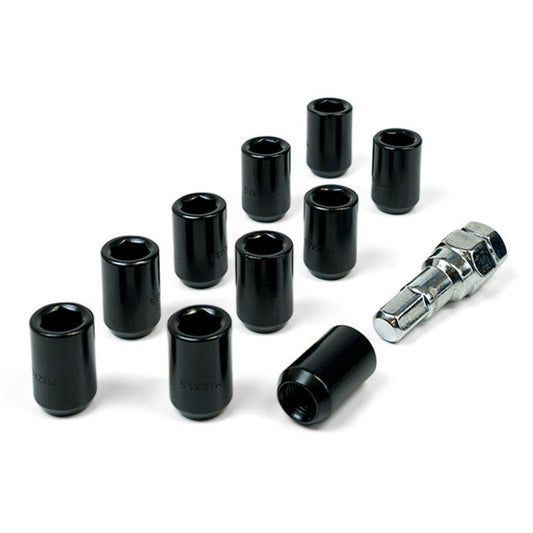 SAAS Set of 10 Small Diameter Internal Hex Wheel Nuts with Key - 33mm Length, Black, M12x1.50 Thread, Taper Seat Type - 8330610BC