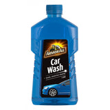 A blue plastic bottle of Armor All Car Wash with a label featuring a car wash brush and the text 'Car Wash'.