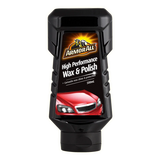 Black bottle of ArmorAll High Performance Wax & Polish showing a red car bonnet on the label