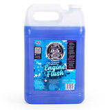 A blue plastic container labeled 'SALTY CAPTAIN Engine Flush' with product information and branding